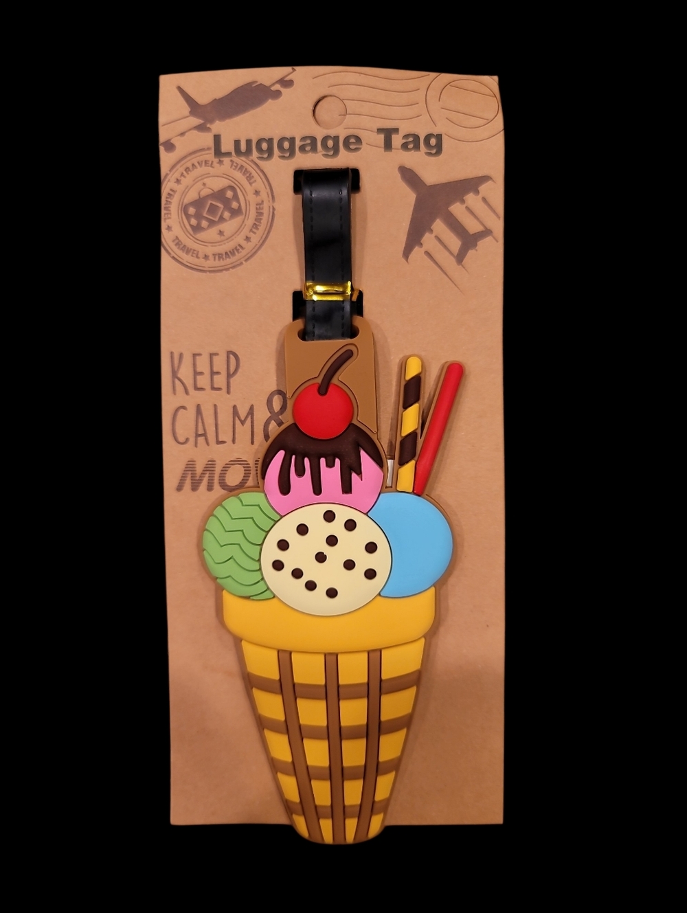 Luggage Tag - Ice Cream Cone Green, Blue, and Pink Scoops - Picture 5 of 5